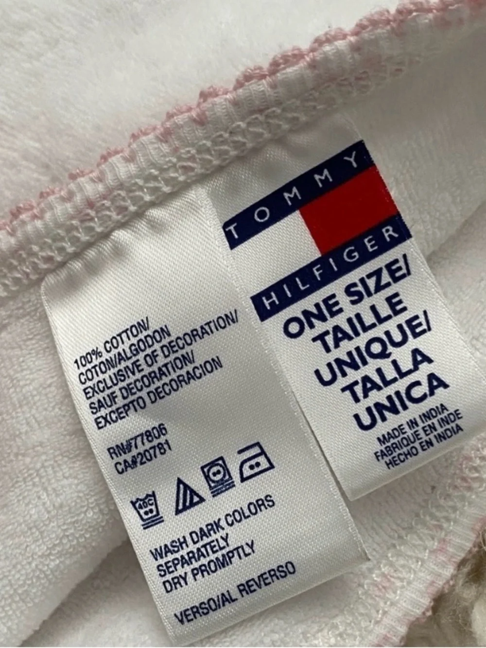 Tommy Hilfiger sweet  White & Pink hooded Baby Towel  with Matching mitten NWOT